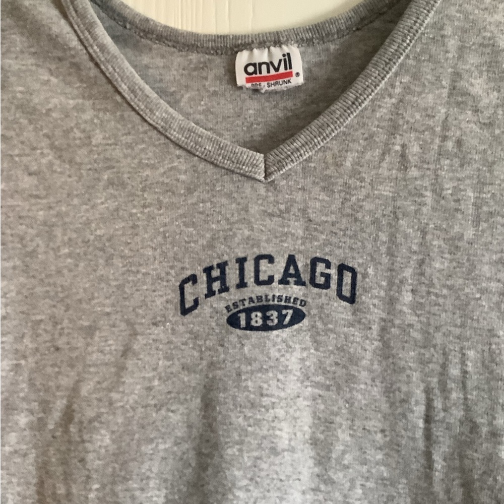 Anvil Gray Chicago V-Neck T-Shirt